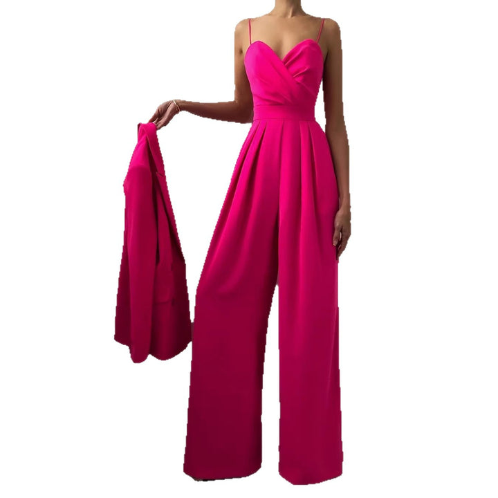 Damen eleganter Jumpsuit mit tiefem V-Ausschnitt und weiten Beinen Echo Archiv