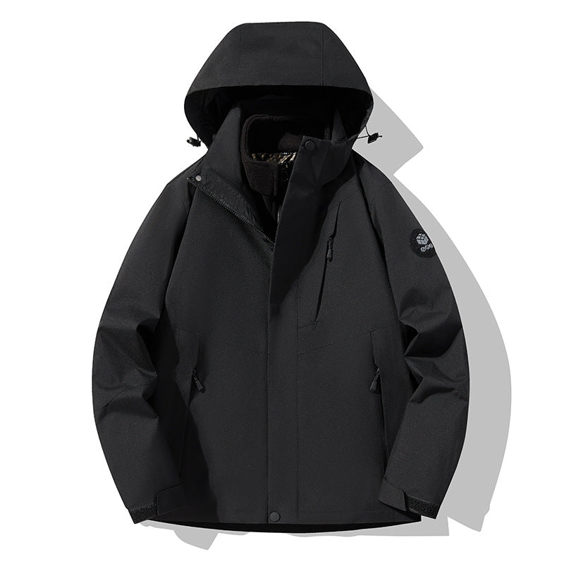 Herren dreilagige atmungsaktive Softshell-Trekkingjacke mit integriertem Fleecekragen und verstellbarer Kapuze Echoarchiv