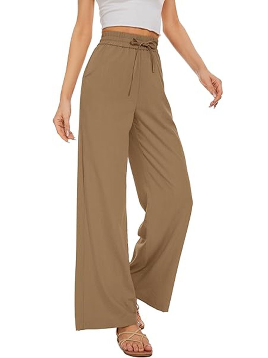 Damen Weite Leinenhose mit hohem elastischem Bund, Kordelzug und Eingrifftaschen Echo Archiv