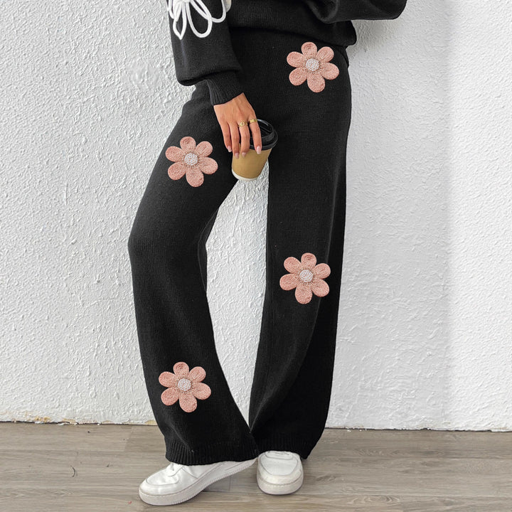 Damen lockere Strickhose mit floralen Applikationen Echo Archiv