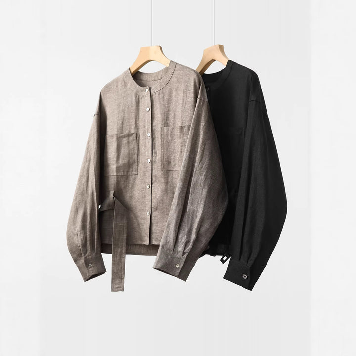 Damen Modische Oversized-Bluse mit Gürtel Echoarchiv