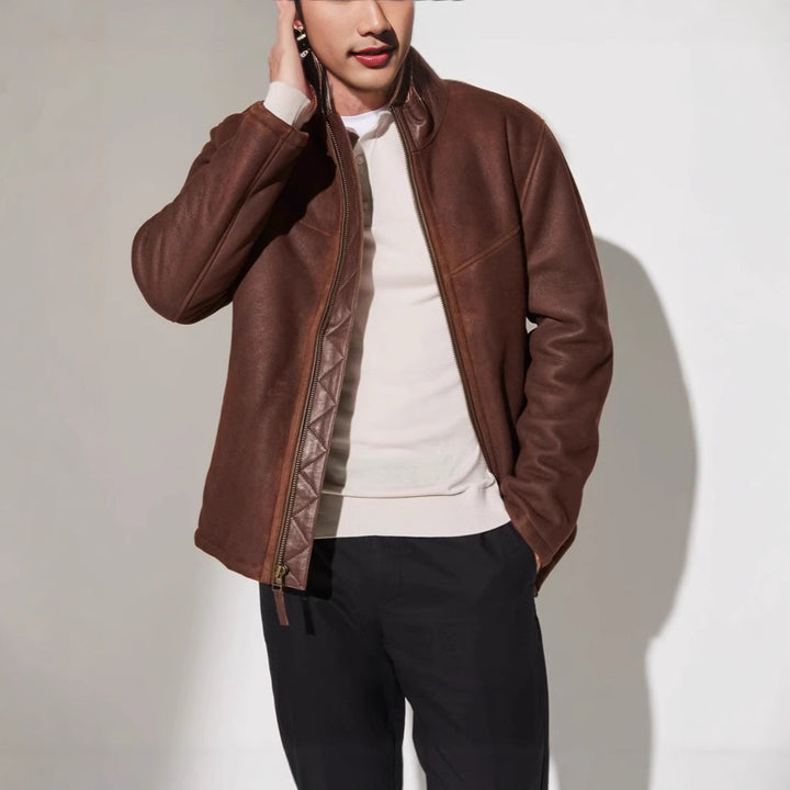 Herren hochwertige Lederjacke mit elegantem Steppdesign Echoarchiv