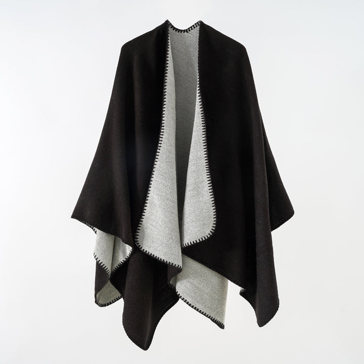 Damen Reversibler Strickponcho mit Zierkettnaht und Oversize-Fall Echo Archiv
