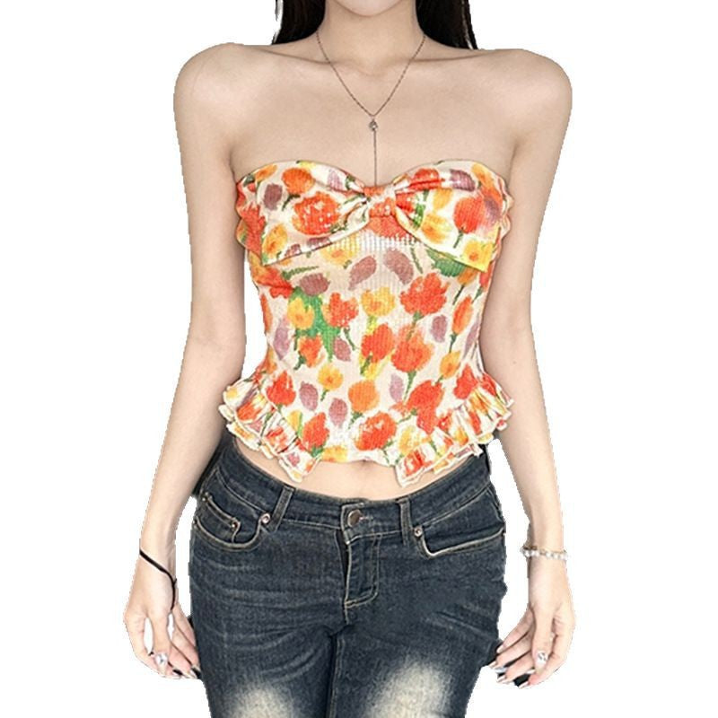 Damen Bustier-Top mit floralem Glitzerdesign und Rüschensaum Echo Archiv