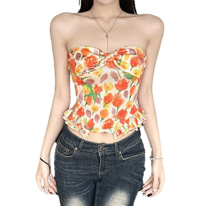 Damen Bustier-Top mit floralem Glitzerdesign und Rüschensaum Echo Archiv