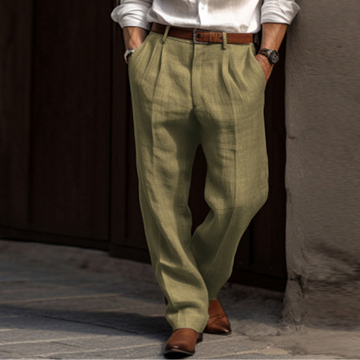 Herren Leinenmischung Plissee-Hose mit weitem Bein und hoher Taille Echoarchiv
