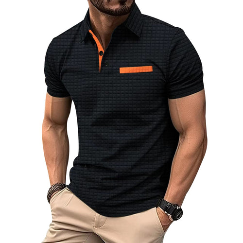 Herren Kurzarm-Polohemd mit strukturiertem Design und Brusttasche Echoarchiv