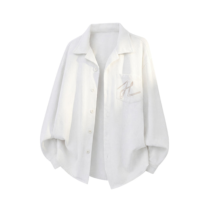 Unisex Oversize Hemdjacke mit eingesticktem Monogramm und kastigem Schnitt Echo Archiv