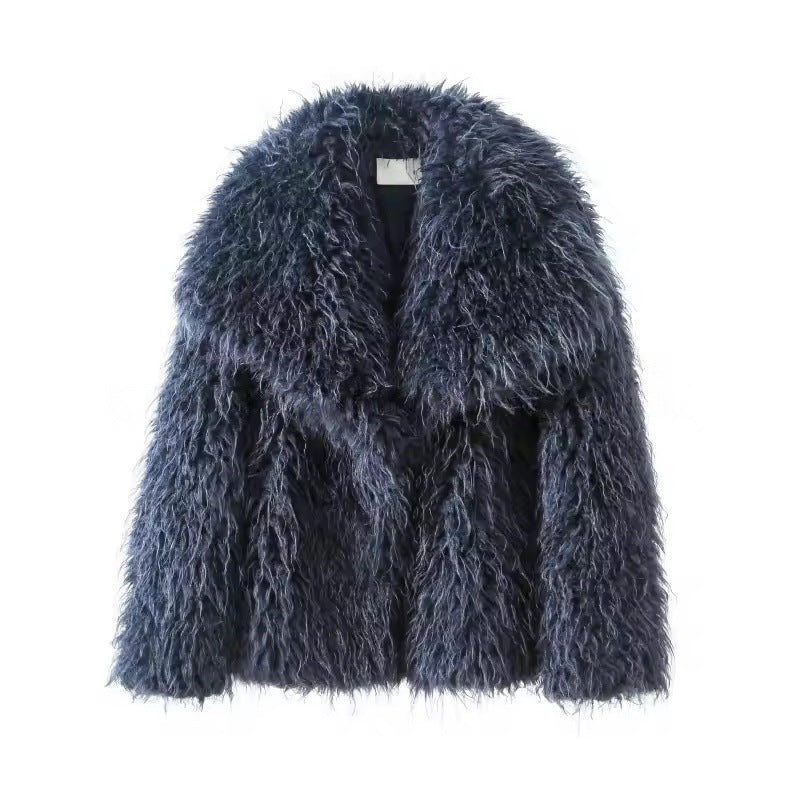 Damen Kurzjacke aus langflorigem Kunstpelz mit extra breitem Schalkragen Echo Archiv