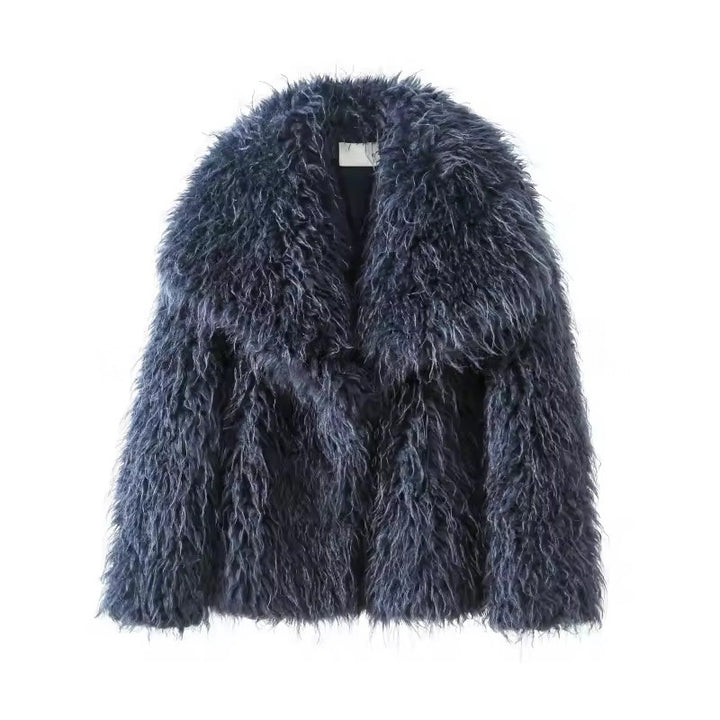 Damen Kurzjacke aus langflorigem Kunstpelz mit extra breitem Schalkragen Echo Archiv