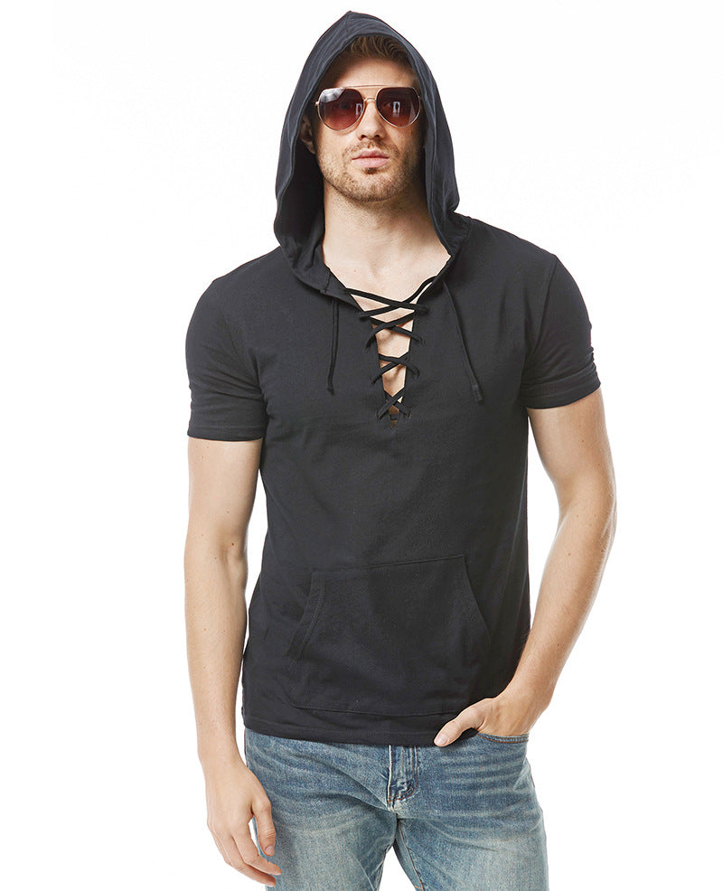 Herren Hoodie T-Shirt mit V-Ausschnitt und Kängurutasche Echoarchiv