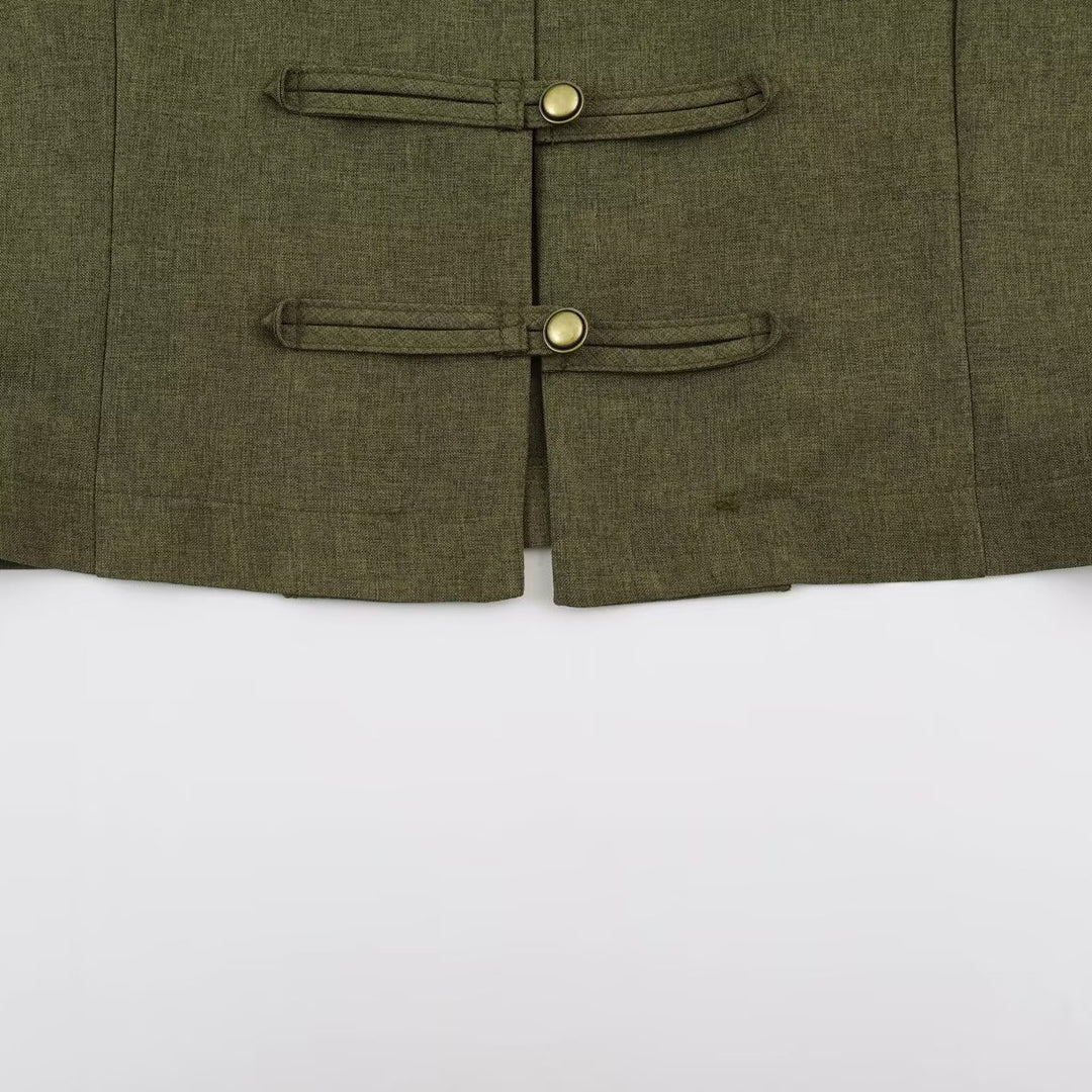 Damen Kurzjacke im Mandarin-Stil mit dekorativen Knebelverschlüssen und taillierter Nahtführung Echoarchiv