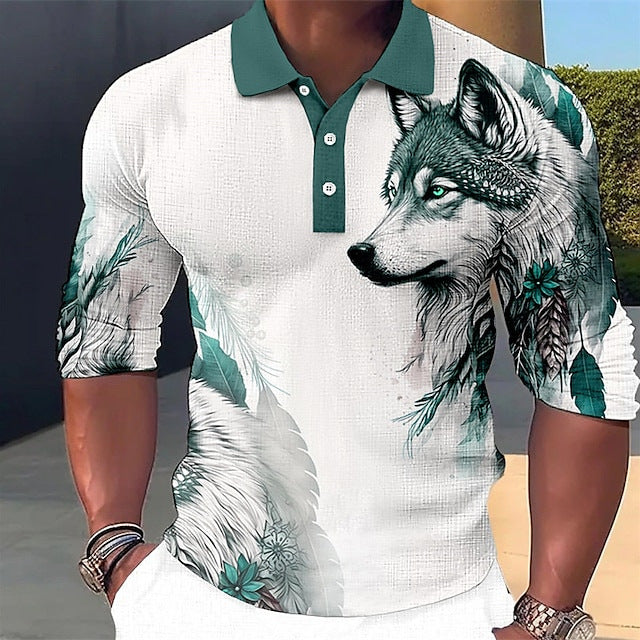 Herren Polo-Shirt mit einzigartigem Wolfsdesign Echoarchiv