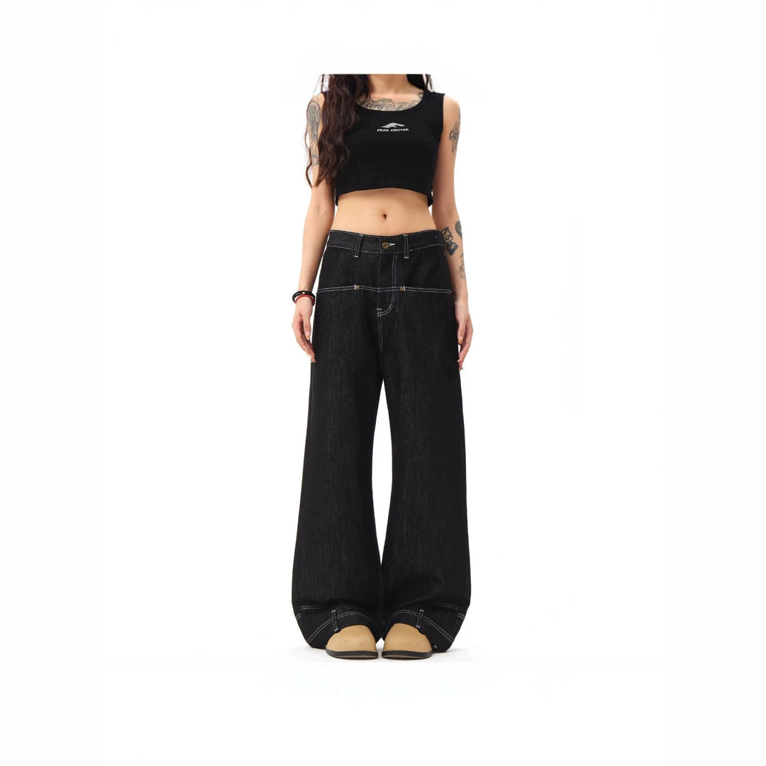 Damen Hochtaillierte Jeans mit weitem Bein Echoarchiv