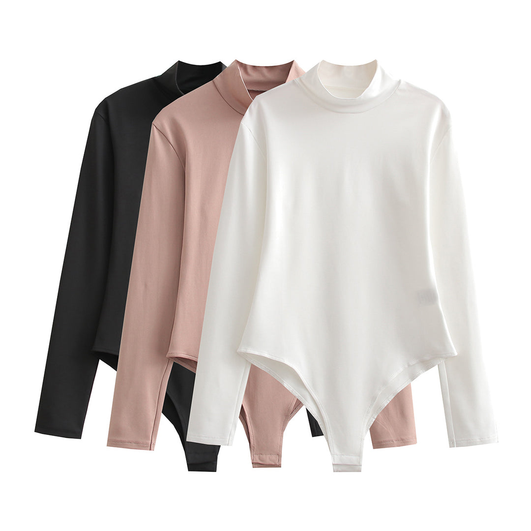Damen Langarmbody mit Stehkragen aus dehnbarem Stretchstoff – Bodéline