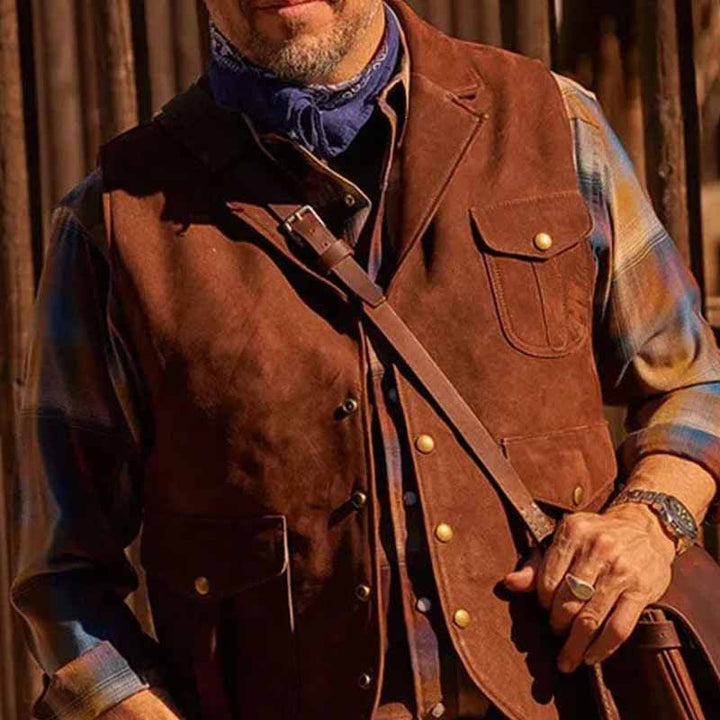 Herren Premium Wildlederweste mit funktionalen Taschen und klassischem Schnitt Echoarchiv