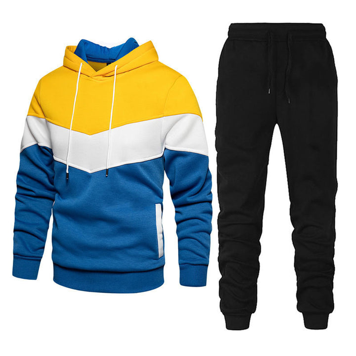 Herren zweifarbiges Hoodie-Joggingset mit Kängurutasche, tapered Jogginghose und doppellagiger Kapuze – Cavarno