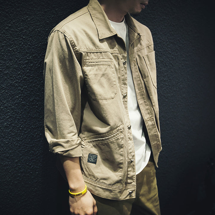Herren Utility-Hemdjacke aus Canvas mit Pattentaschen und durchgehender Knopfleiste Echoarchiv
