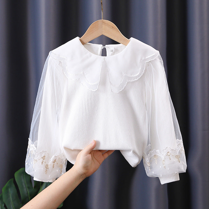Mädchen Bluse mit romantischen Tüllärmeln und floralem Spitzenbesatz Echo Archiv