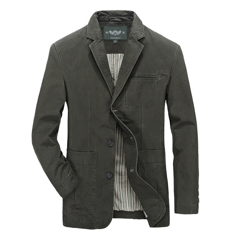 Herren Casual-Canvas-Sakko mit aufgesetzten Taschen und gestreiftem Innenfutter – Tianoro