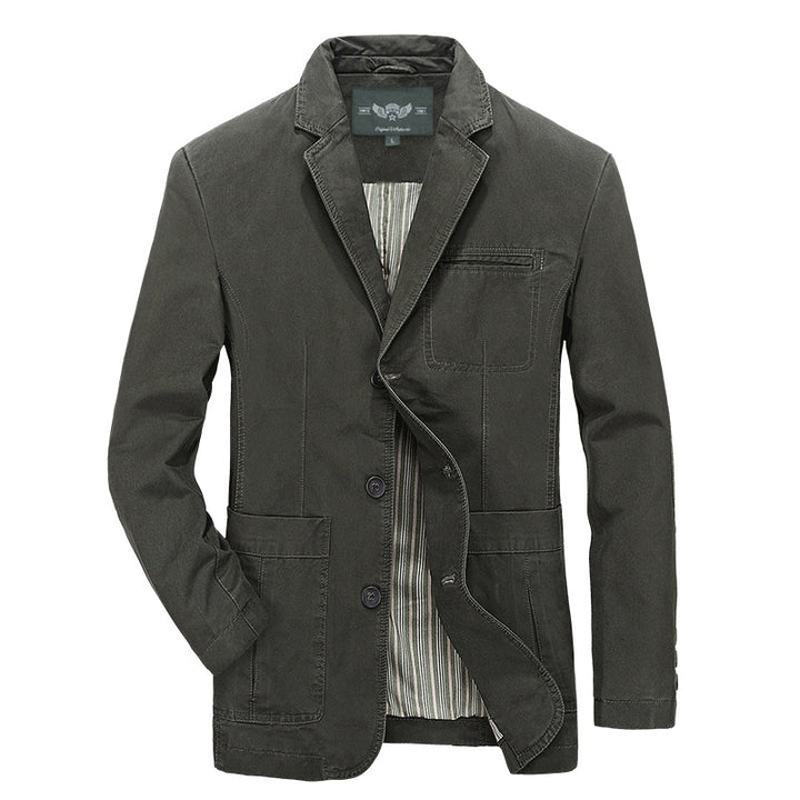Herren Casual-Canvas-Sakko mit aufgesetzten Taschen und gestreiftem Innenfutter – Tianoro