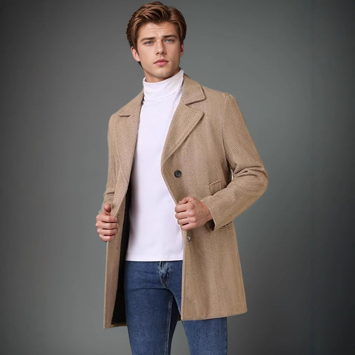 Herren eleganter Doppelreiher-Mantel mit strukturiertem Herringbone-Muster Echoarchiv