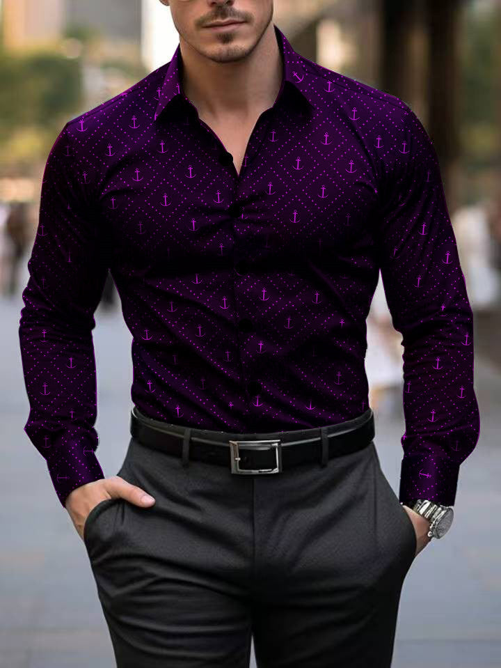 Herren Langarmhemd mit maritimem Ankerdesign Echoarchiv