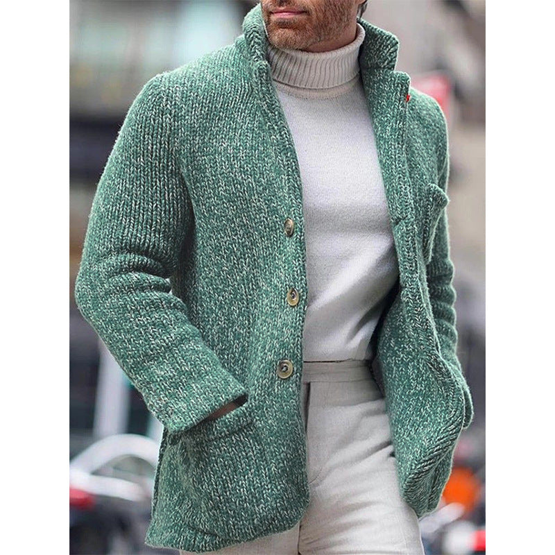 Herren Grobstrick-Cardigan-Jacke mit hohem Stehkragen und aufgesetzten Taschen Echo Archiv