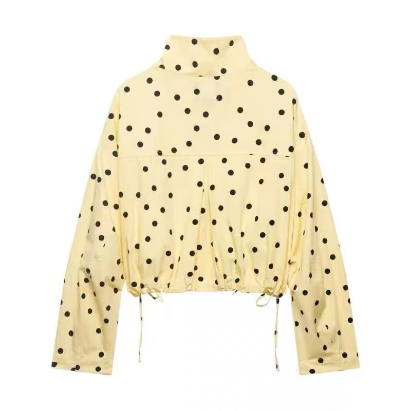 Damen Gepunktete Cropped-Blousonjacke mit Raffung und Stehkragen Echo Archiv