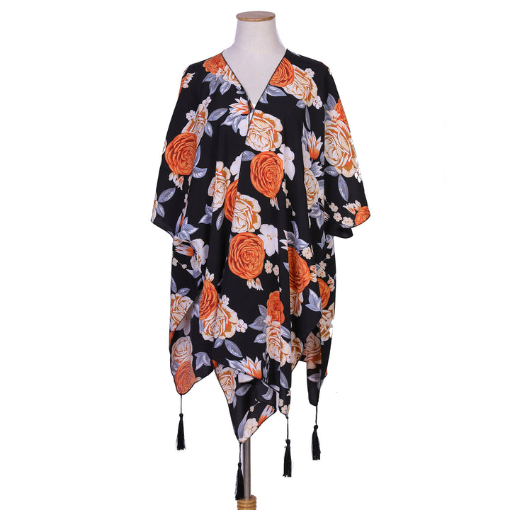 Damen Verspielter Kaftan‑Kimono‑Überwurf aus leichter Viskose mit asymmetrischem Zipfelsaum – Célinea