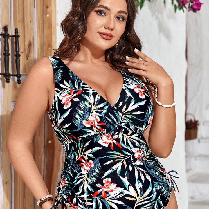 Damen Floral Wickel-Badeanzug mit seitlichen Raffungen Echo Archiv