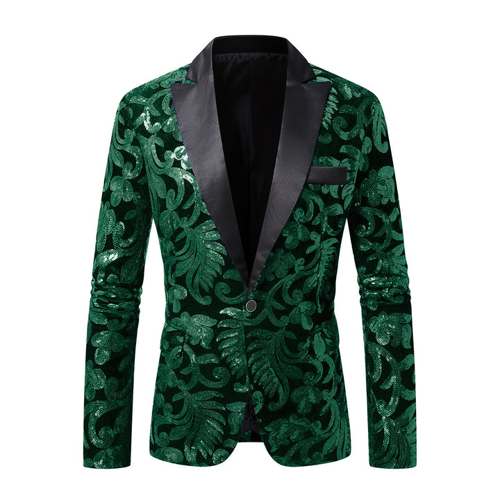Herren eleganter Samtblazer mit floralen Paillettenmustern Echoarchiv