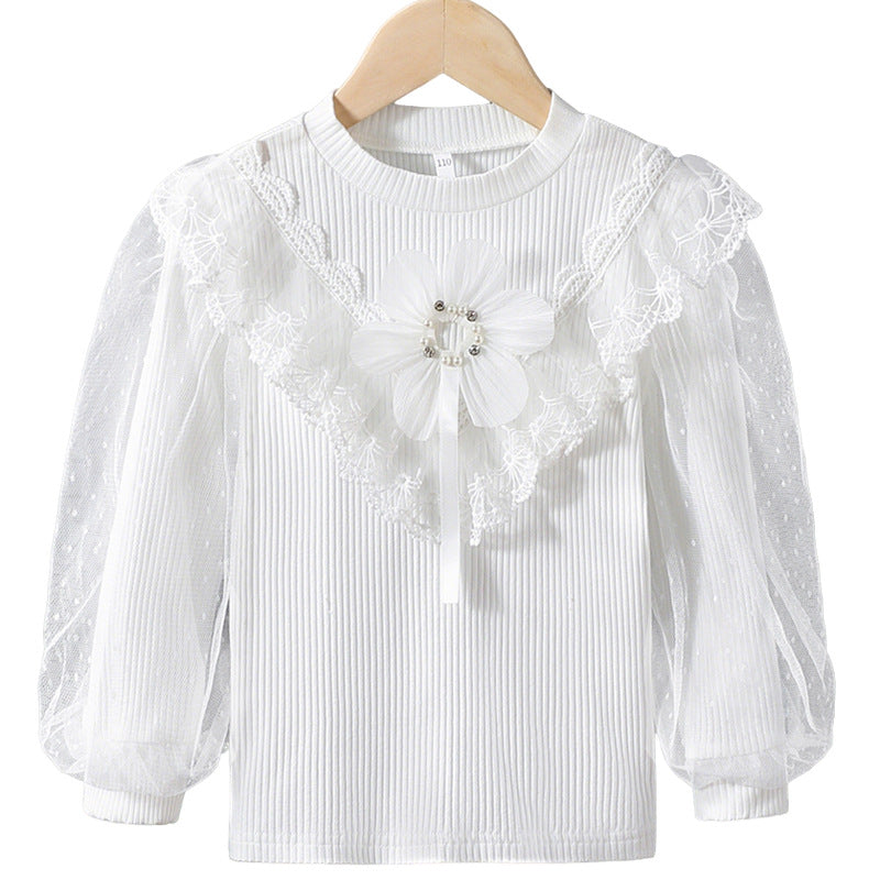 Mädchen Langarmshirt mit elegantem Tüllbesatz und Blumendekor Echo Archiv