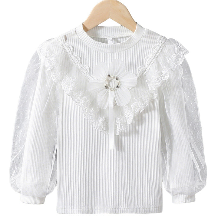 Mädchen Langarmshirt mit elegantem Tüllbesatz und Blumendekor Echo Archiv