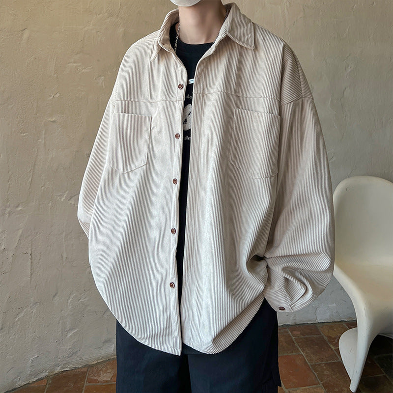 Herren nan oversized Kordhemdjacke mit aufgesetzten Brusttaschen, abgerundetem Saum und lockerer Silhouette Echo Archiv