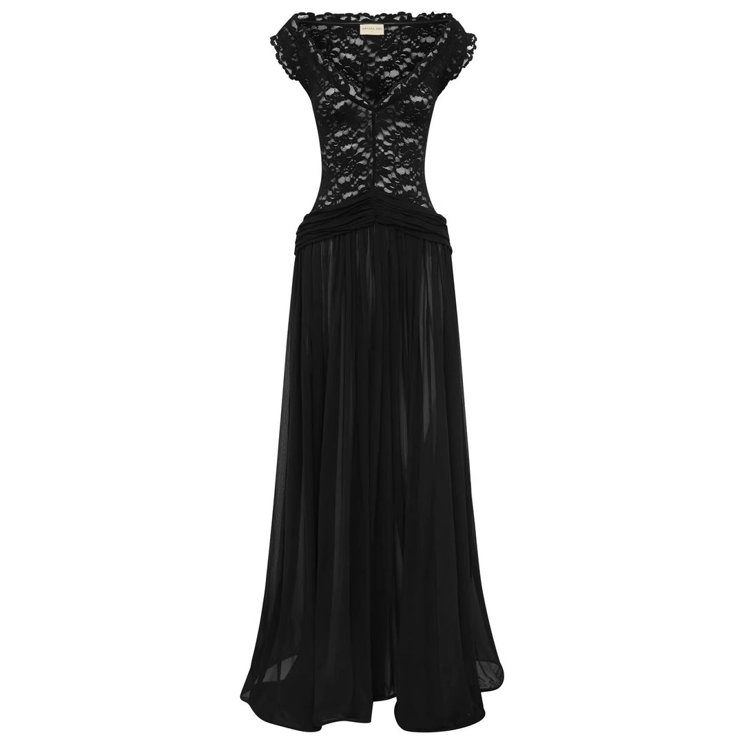 Damen Elegantes Spitzenmaxikleid mit fließendem Rock Echo Archiv