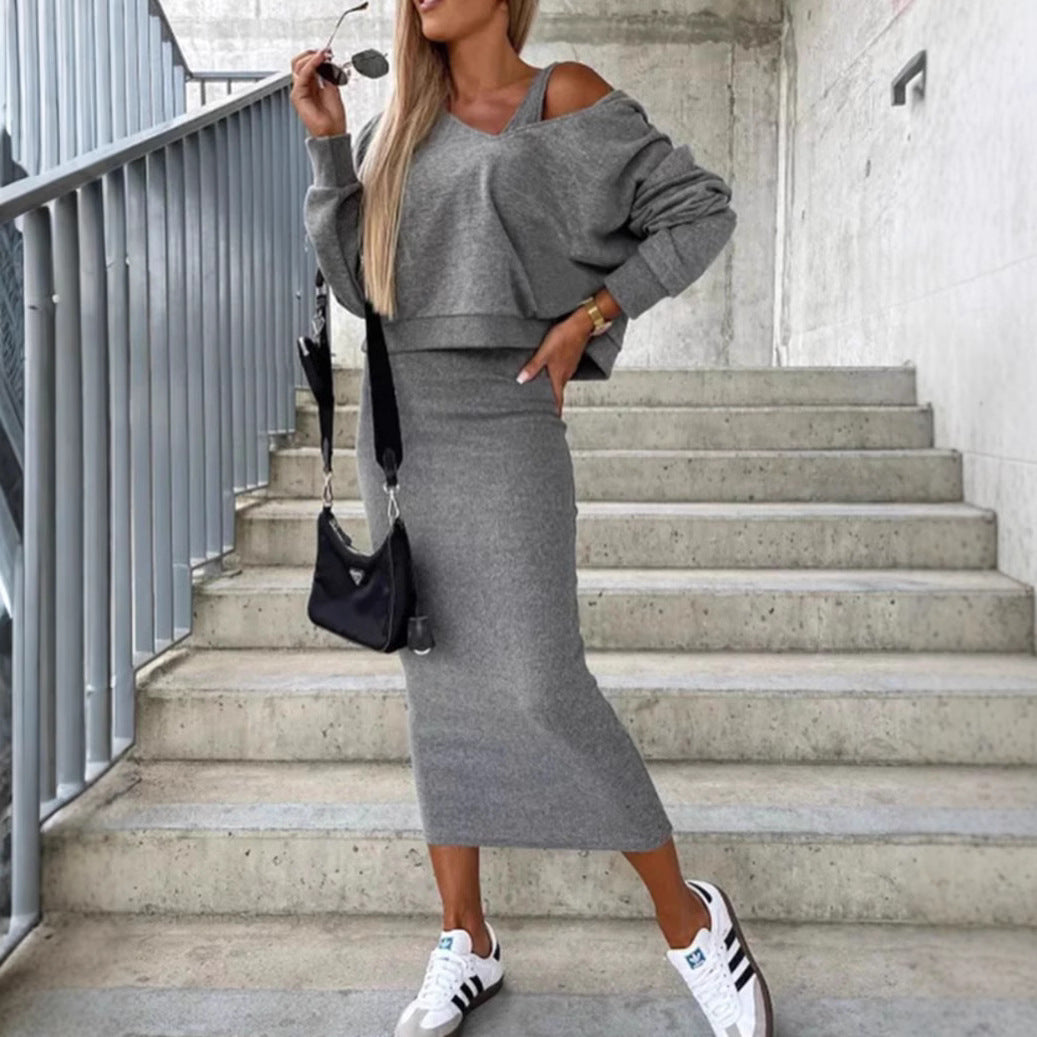 Damen nan ärmelloses Feinstrick-Maxikleid mit V-Ausschnitt, körpernaher Silhouette und stretchigem Baumwollmix Echo Archiv