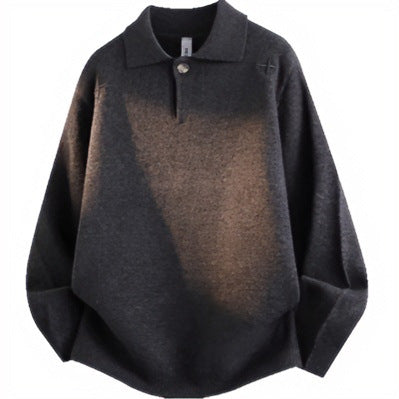 Unisex Lässiger Oversize-Strickpullover mit Polokragen und Halber Knopfleiste Echoarchiv