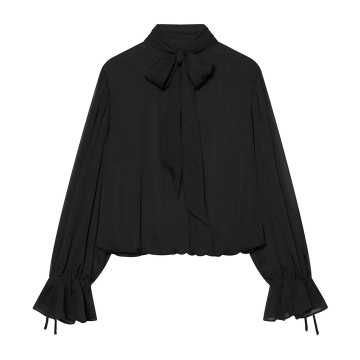Damen Wickel-Cropped-Bluse mit Stehkragen und Volumenärmeln Echo Archiv