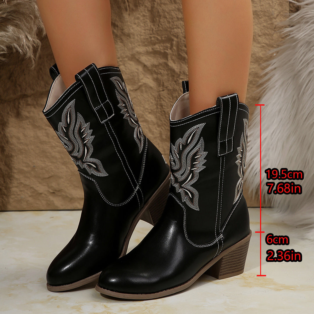 Damen Western-Stiefelette mit besticktem Schaft und mittlerem Blockabsatz Echo Archiv