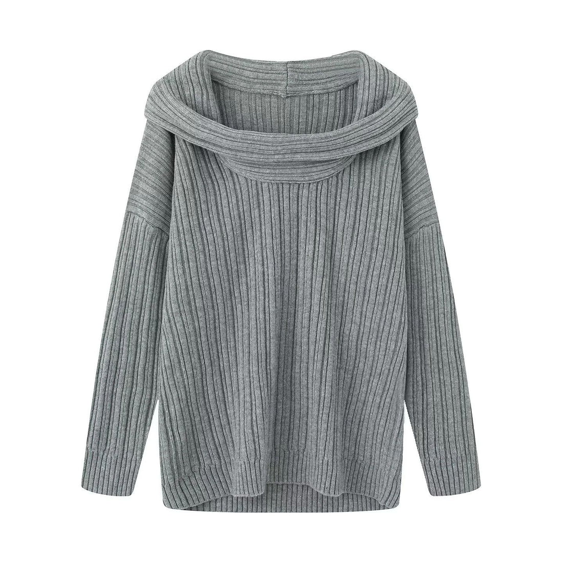 Damen Oversize-Rippstrick-Pullover mit weitem Rollkragen und überschnittener Schulter – Mavelle