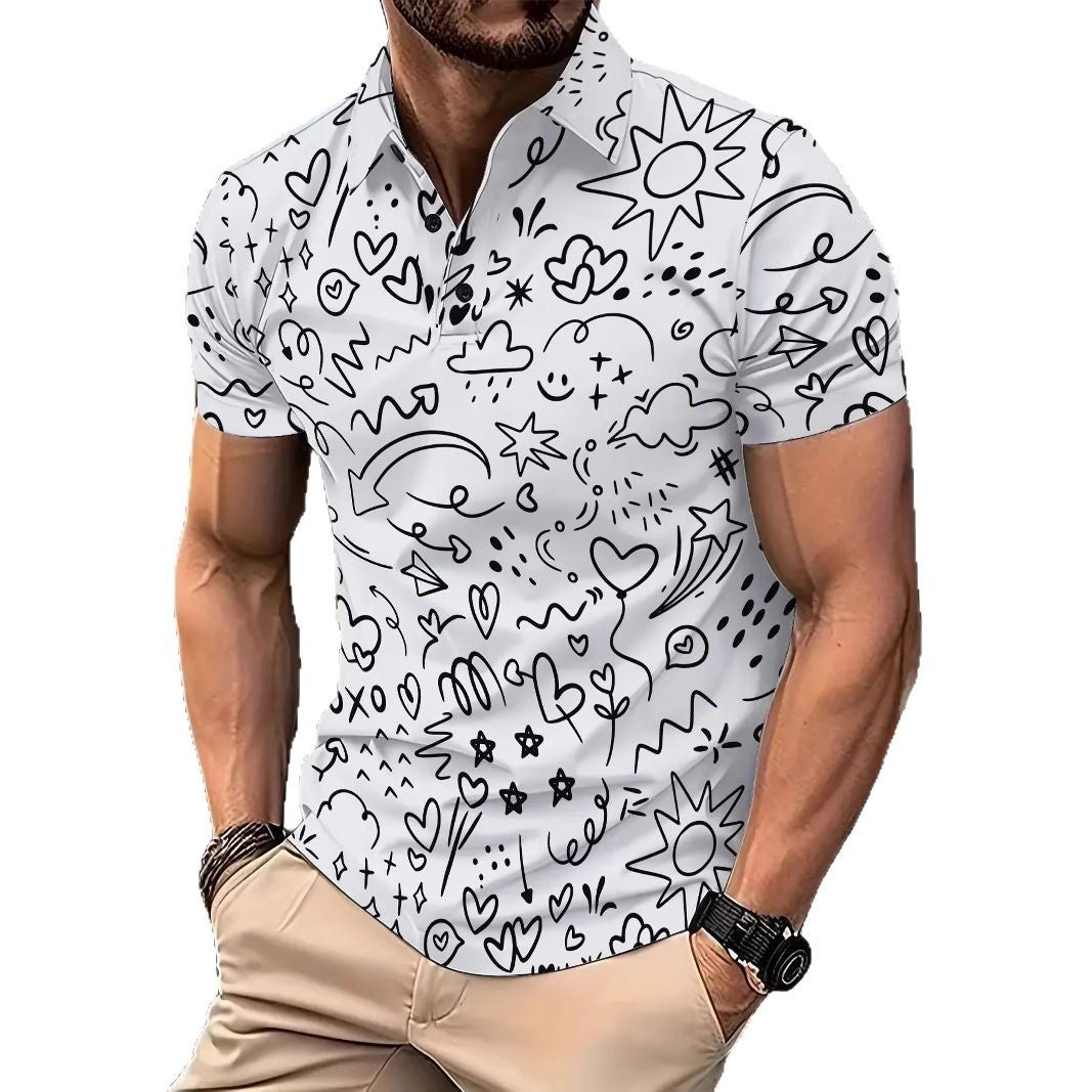 Herren Kurzarm Poloshirt mit kreativem Grafikdruck Echoarchiv
