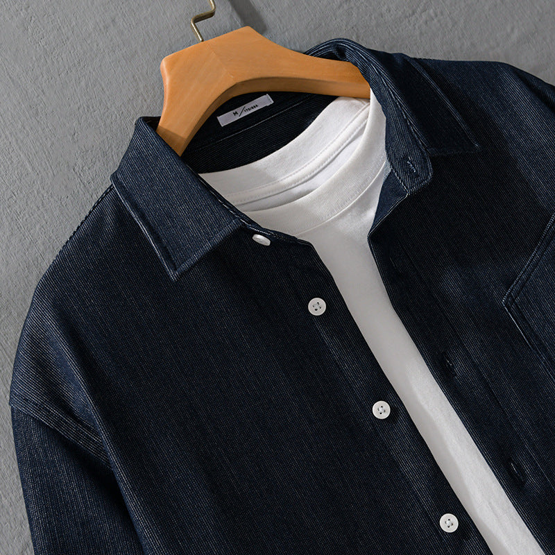 Herren Denim-Overshirt im Hemdjackenstil mit Brusttasche und durchgehender Knopfleiste Echoarchiv
