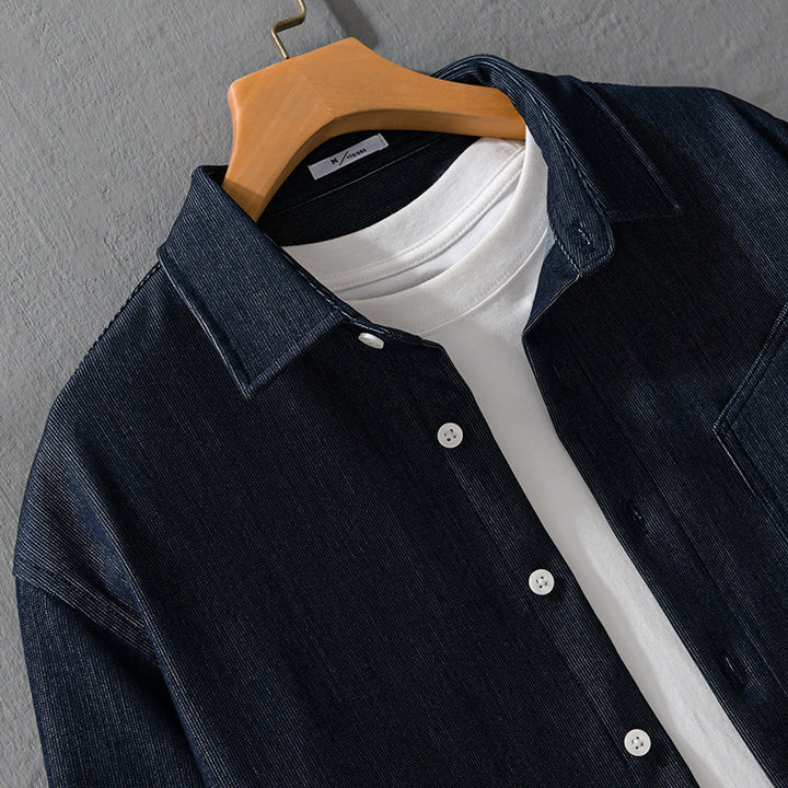 Herren Denim-Overshirt im Hemdjackenstil mit Brusttasche und durchgehender Knopfleiste Echoarchiv