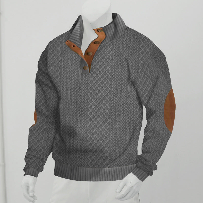 Herren nan grober Zopfstrick Troyer mit Knopfleiste und Veloursleder-Ellenbogenpatches Echo Archiv