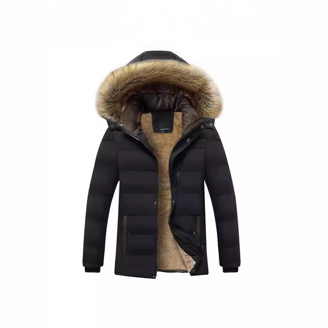 Herren Winterparka mit wärmendem Teddyfutter, abnehmbarer Kapuze und hoher Stehkragen – Marzano