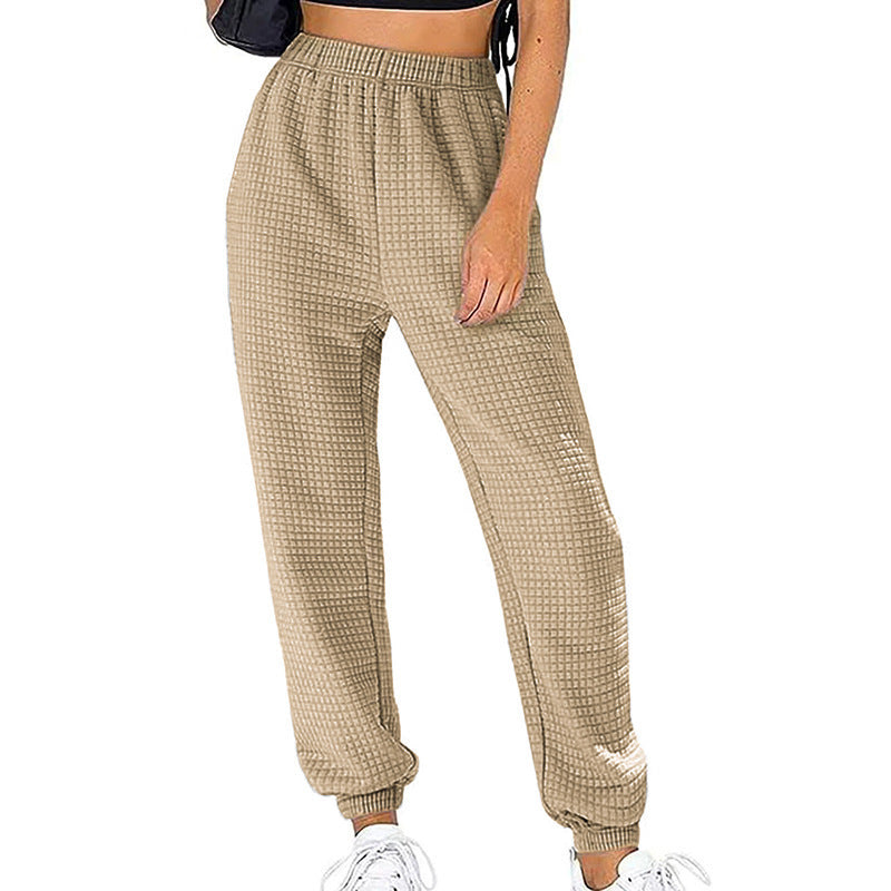 Damen Waffelstrick-Jogginghose mit hoher Taille und elastischen Bündchen Echoarchiv