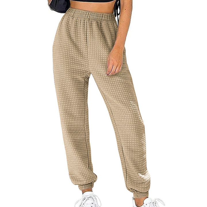 Damen Waffelstrick-Jogginghose mit hoher Taille und elastischen Bündchen Echoarchiv