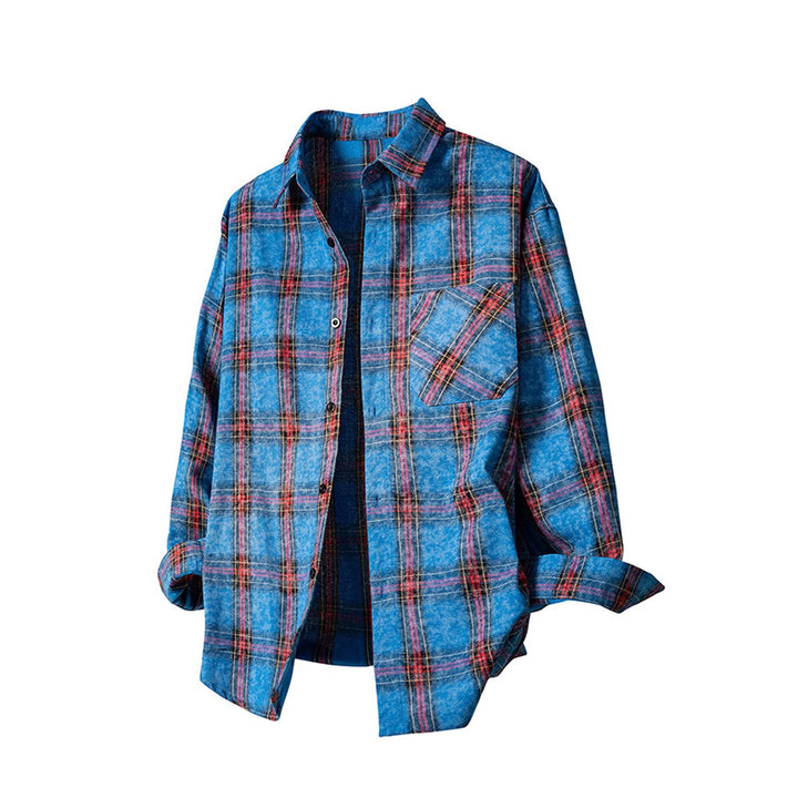 Damen karierte Oversize-Hemdjacke aus weichem Flanell mit aufgesetzter Brusttasche – Avérine