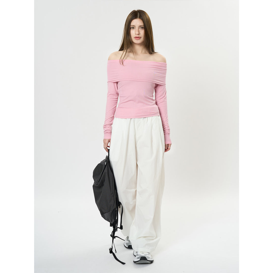 Damen Off-Shoulder figurbetontes Langarm-Shirt aus Stretch‑Jersey Echoarchiv